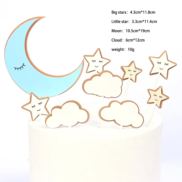 Новые идеи для счастливого дня, топпер для торта, день рождения ребенка, луна, звезды и облака, набор топперов для торта