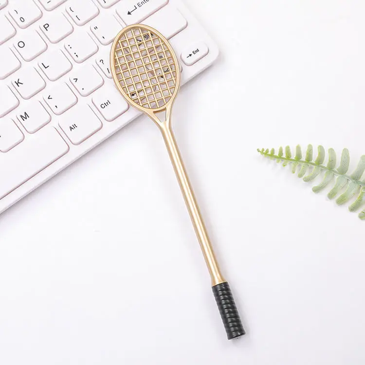 Cute Tennis Racket Shape Writing or Decoration Gel Ink Pen for Home Office School Student Black  0.38 mm Tip 4 Colors Casing
