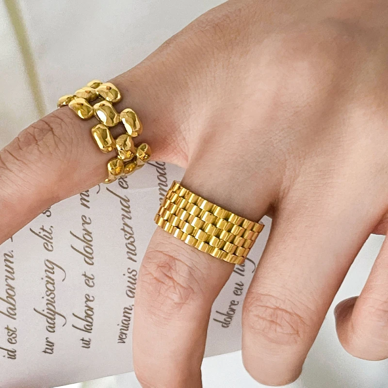 Stainless Steel Timepiece Rings Waterproof Jewellery 18K Gold Plated Jewelry for Women bague de mariage en or pur pour couple