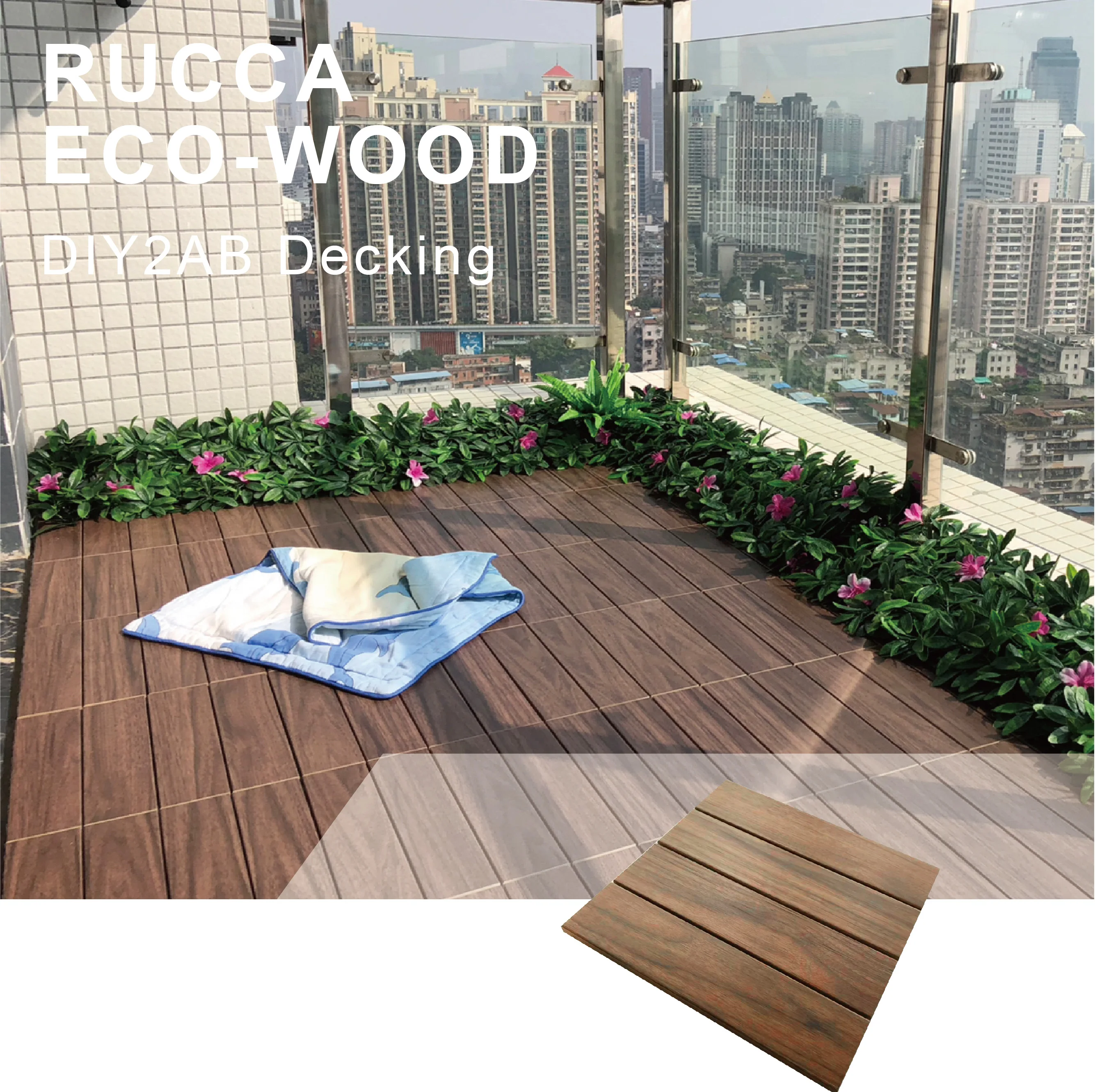 Guangdong Rucca WPC Interlocking Patio DIY Decking Tiles 300*300mm for Exterior/Interior Balcony Wood Plastic Composite Solid
