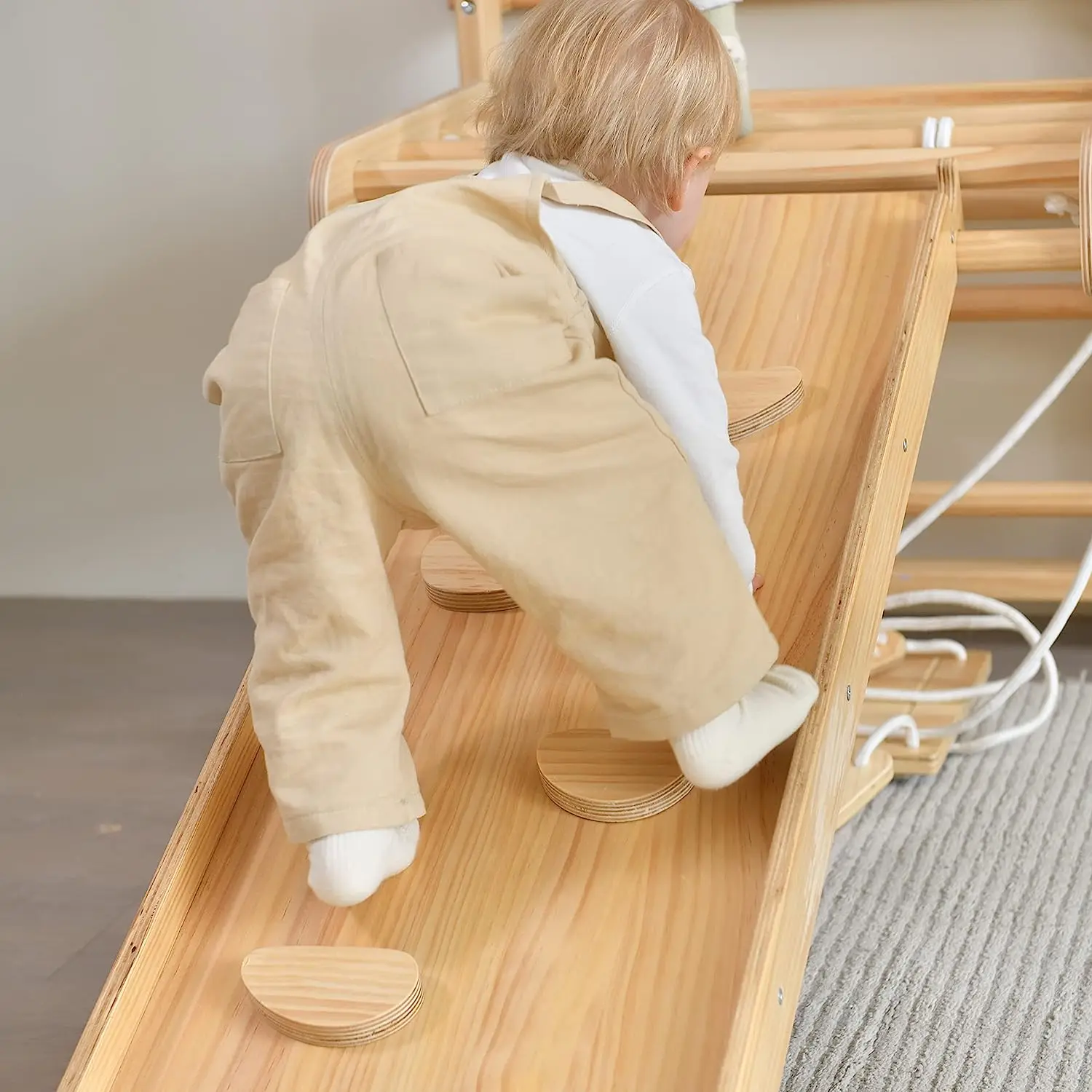 Indoor Montessori Playground  9-in-1 Swedish Kids Ladder Wall Gym Set With Rock Climbing And Pullup Bars