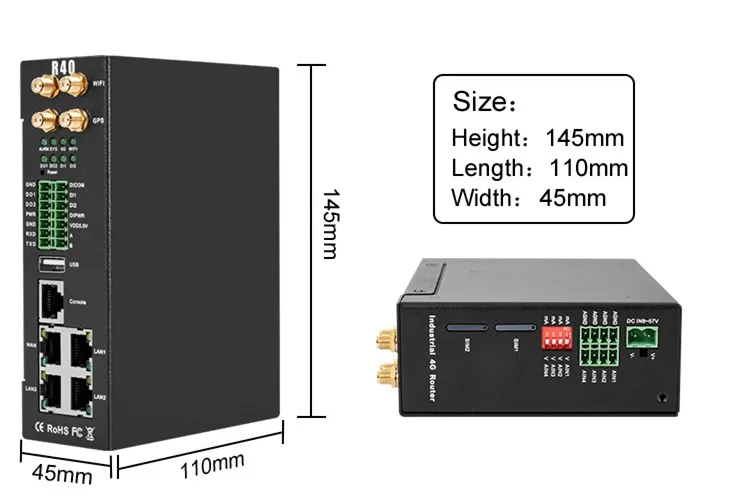 4G wifi промышленный двухсимочный маршрутизатор R40 DTU RTU IOT Ethernet WAN LAN DO DI AI RS232 RS485 GPS POE TCP UDP Modbus реле