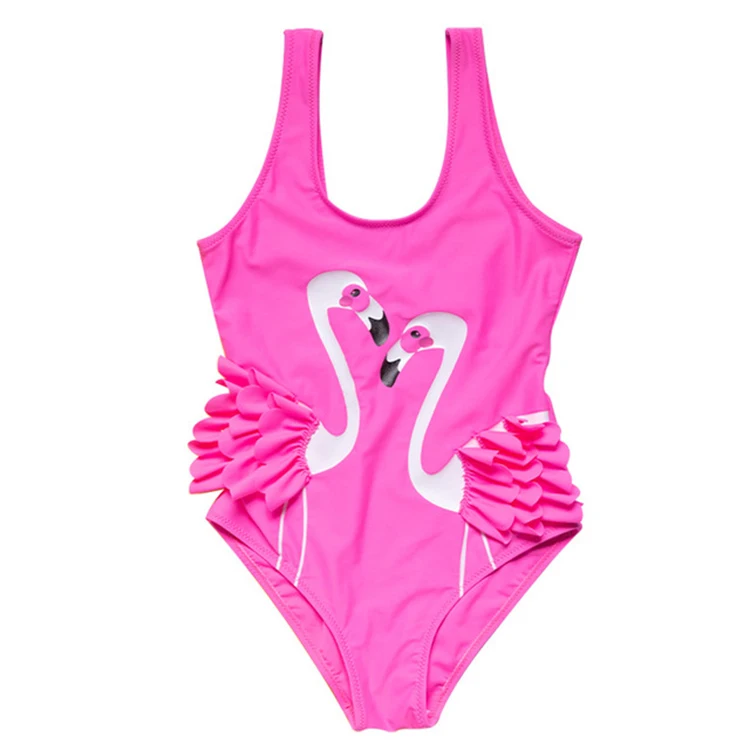 Designers swimwear arrivals little girls pink trendy swimsuit dress flamingo swimsuit