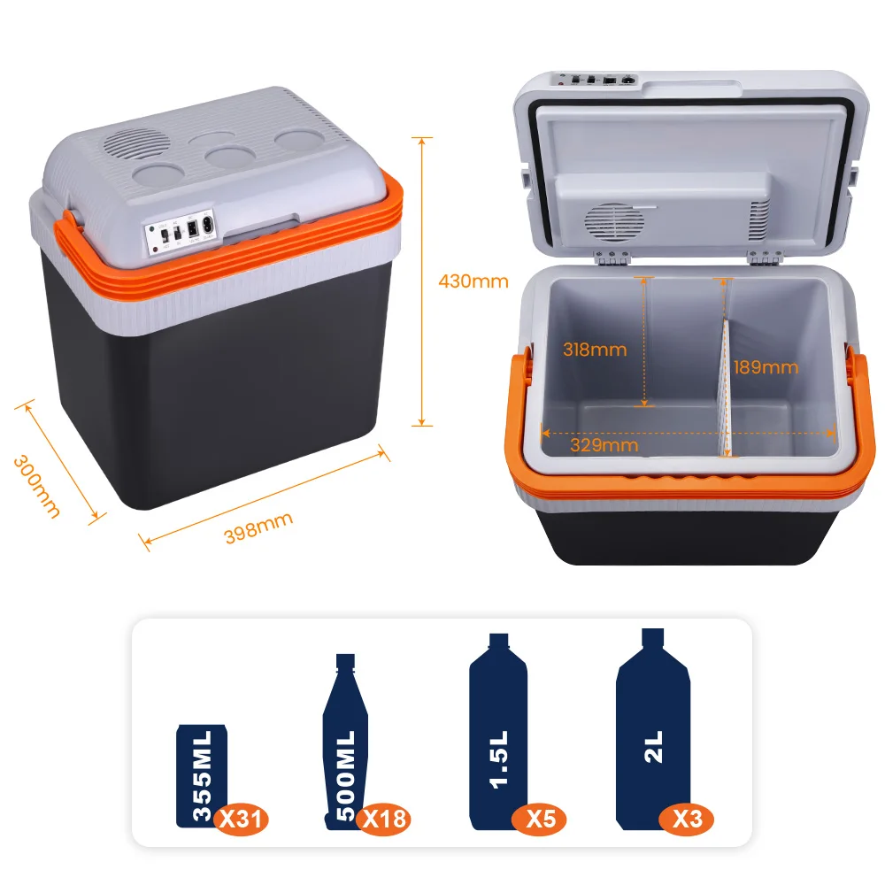 24l Car Fridge Low Noise 12v Ac Dc Camping Electric Cooler Box Electric Cooler Warmer With Handle