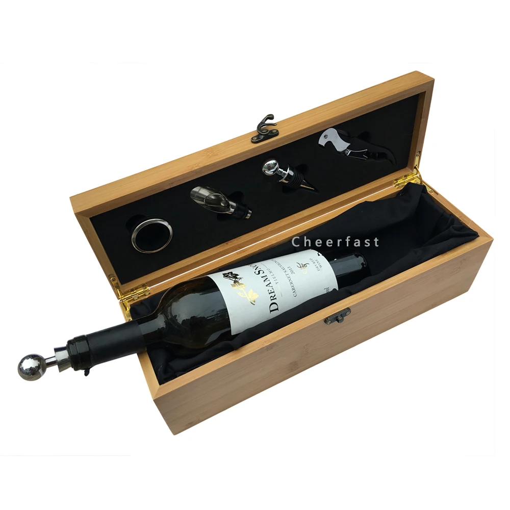Отличная Деревянная декоративная коробка для вина Подарочная кейс хранения Бамбуковая деревянная одинарная недорогая бутылок