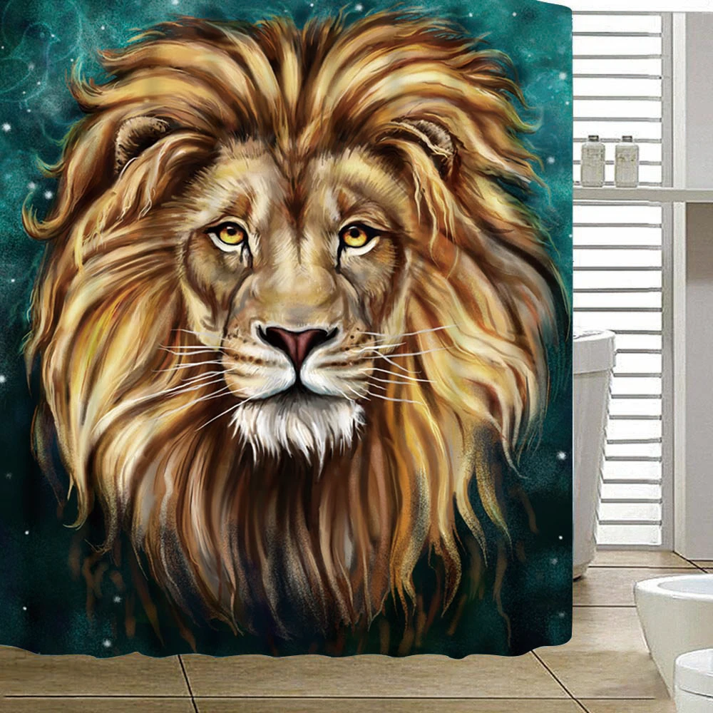 Animal Lion Dog Painting Pattern bath curtain Fabric Bathroom Home Decor Shower Curtain Set with Hooks