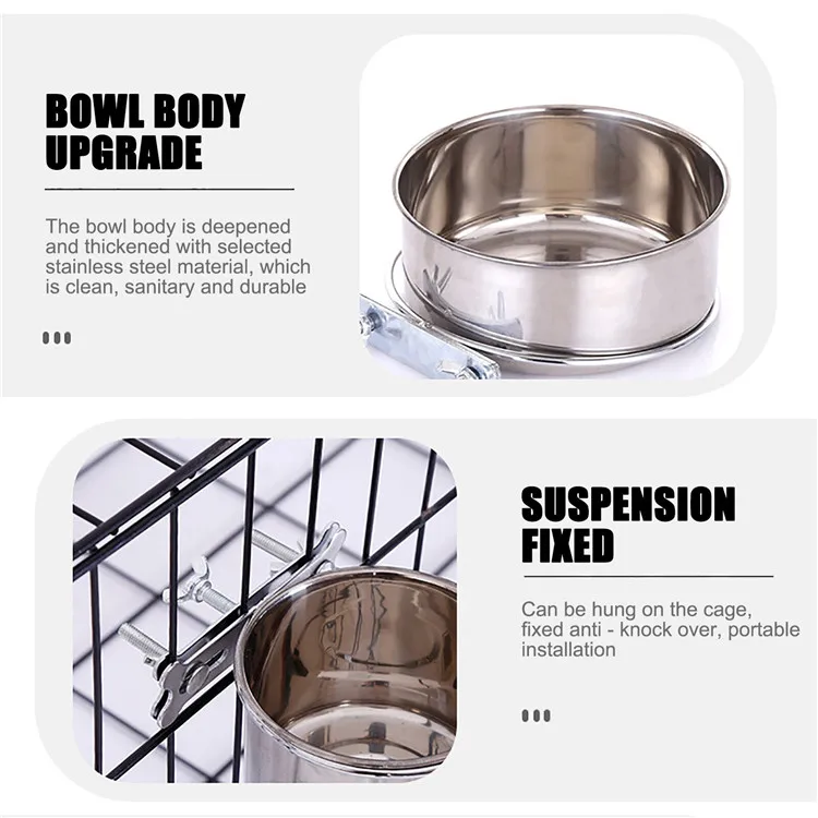 Wholesale Custom Multiple Sizes Food Grade Stainless Steel Pet Hanging Bowl for Small medium large Dog