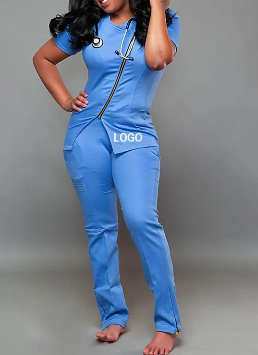Top Quality Nurses Medical Uniforms Breathable Stretchable Zip Scrubs Suit Uniforms Women Scrubs Set Nursing Hospital Uniform