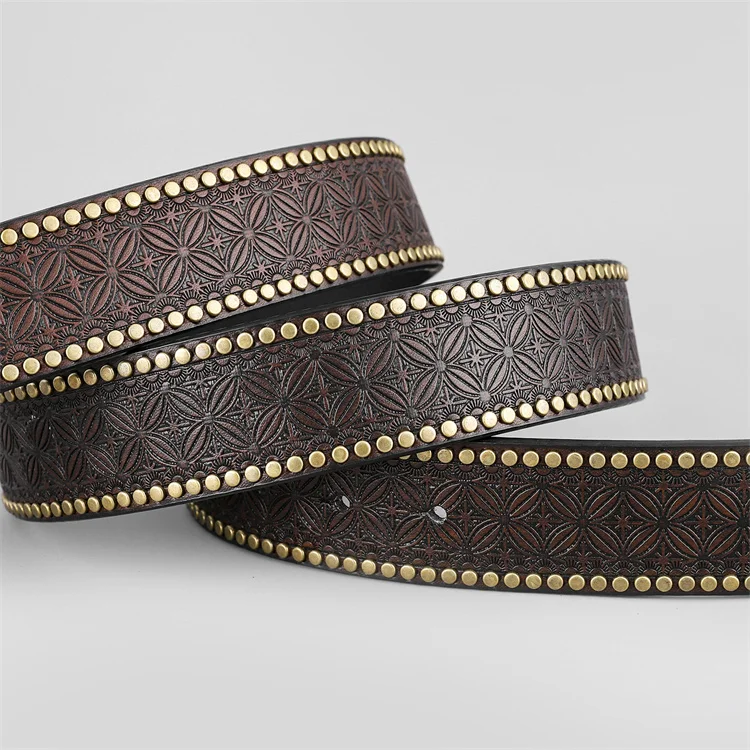 EMBOSSED WESTERN LEATHER BELT COWBOY RODEO CASUAL LEATHER BELT FLORAL EMBOSSING HORSE DESIGN BUCKLE BELT