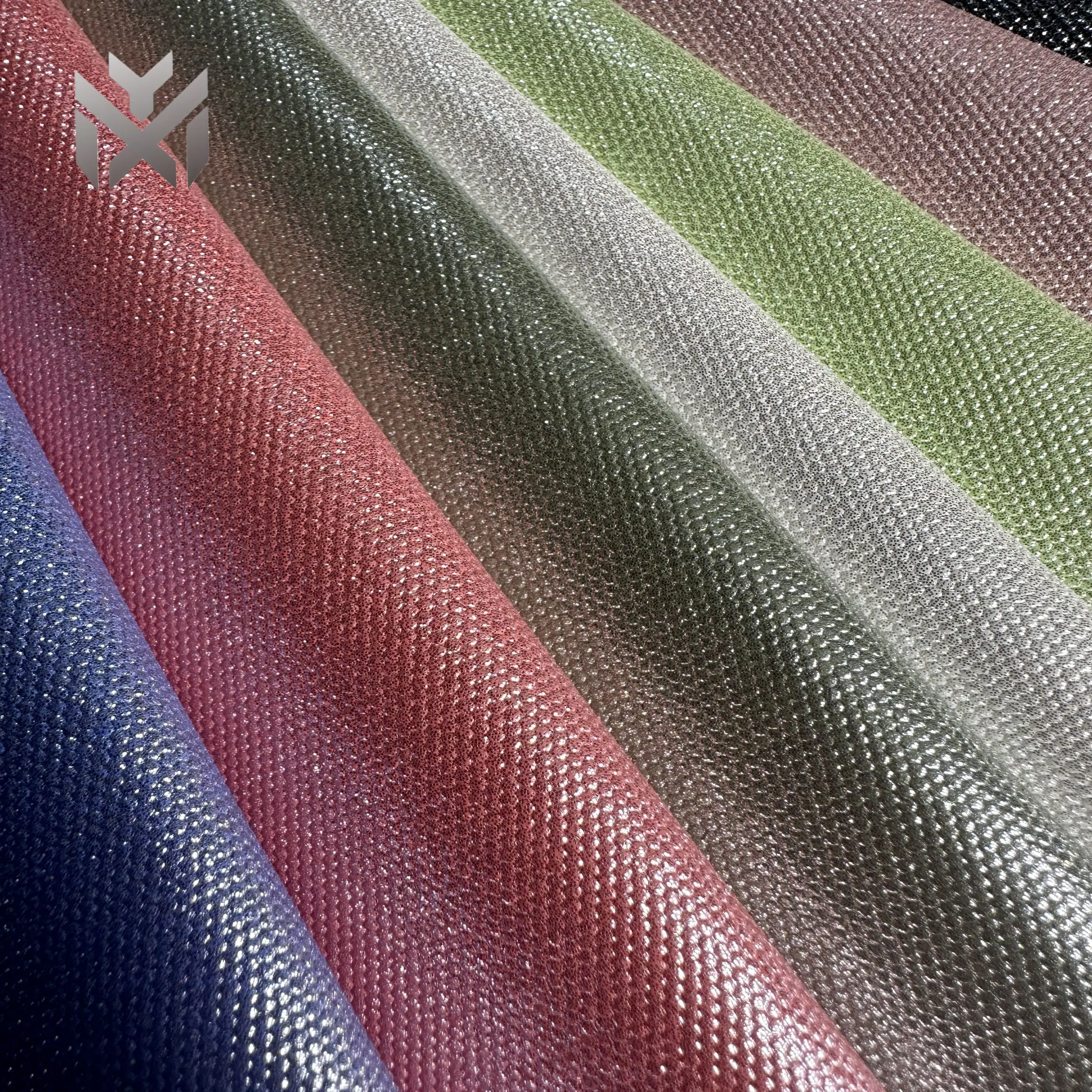 Full Grain Pattern Glossy Metal Film PU Synthetic Leather Vinyl for Cosmetic Luggage Shoe Upholstery