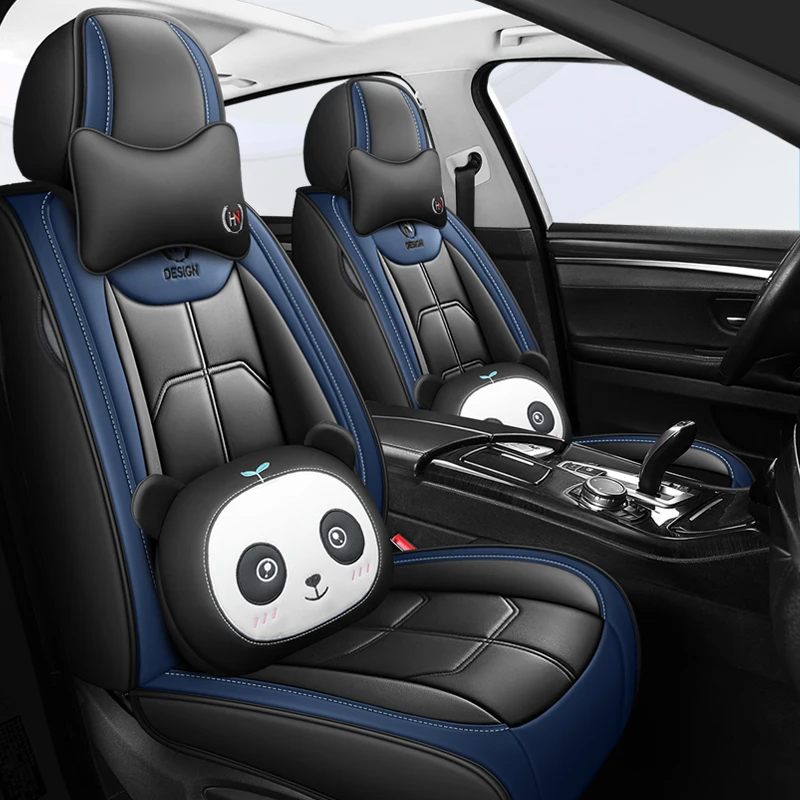 anti scratch durable cute sweet cartoon panda pillow well fitting artificial leather car seat cover full set luxury