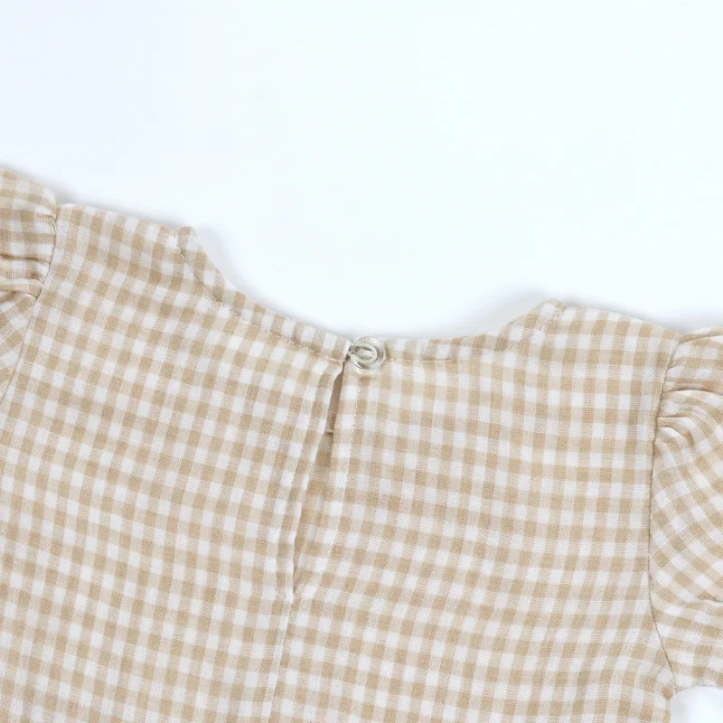 Fashion Child Spring Autumn Short Sleeve Dresses Baby Girls Gingham Maxi Skirt With Ruffles Kids Girls Dress