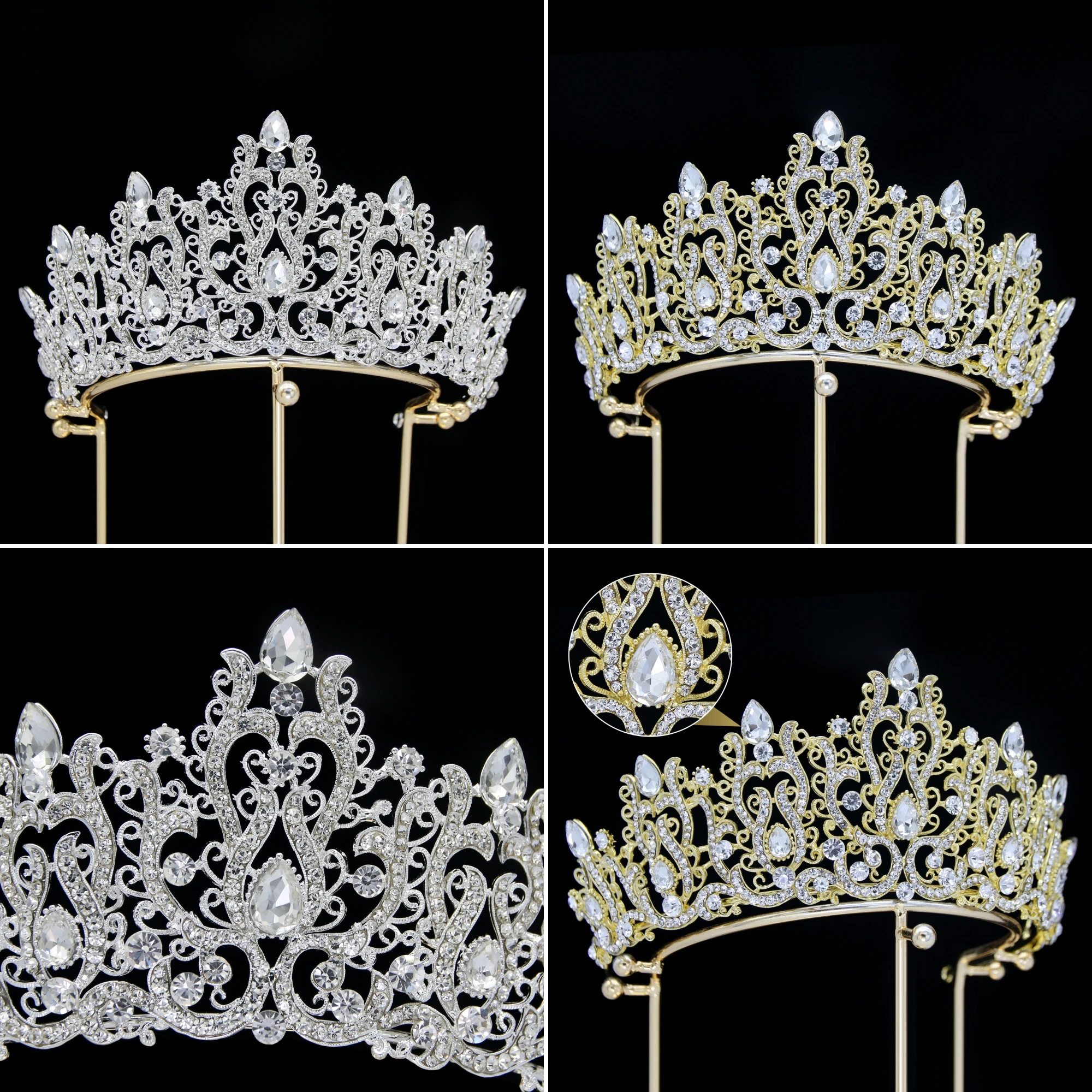 Big Luxury Baroque Rhinestone Emerald Green crystal silver Pageant wedding bridal Crowns and Tiaras for queen