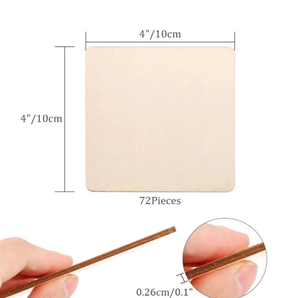 Custom 72 Pieces Unfinished  4 x 4 Inch Square Wood Slices Blank for DIY craft