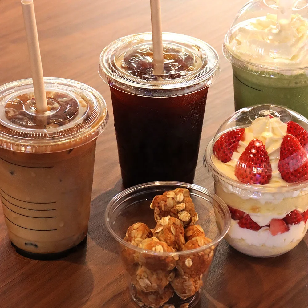 Factory Direct Sell Plastic Cups With Sip Through Lids Clear Tea Coffee Disposable Drink Cups