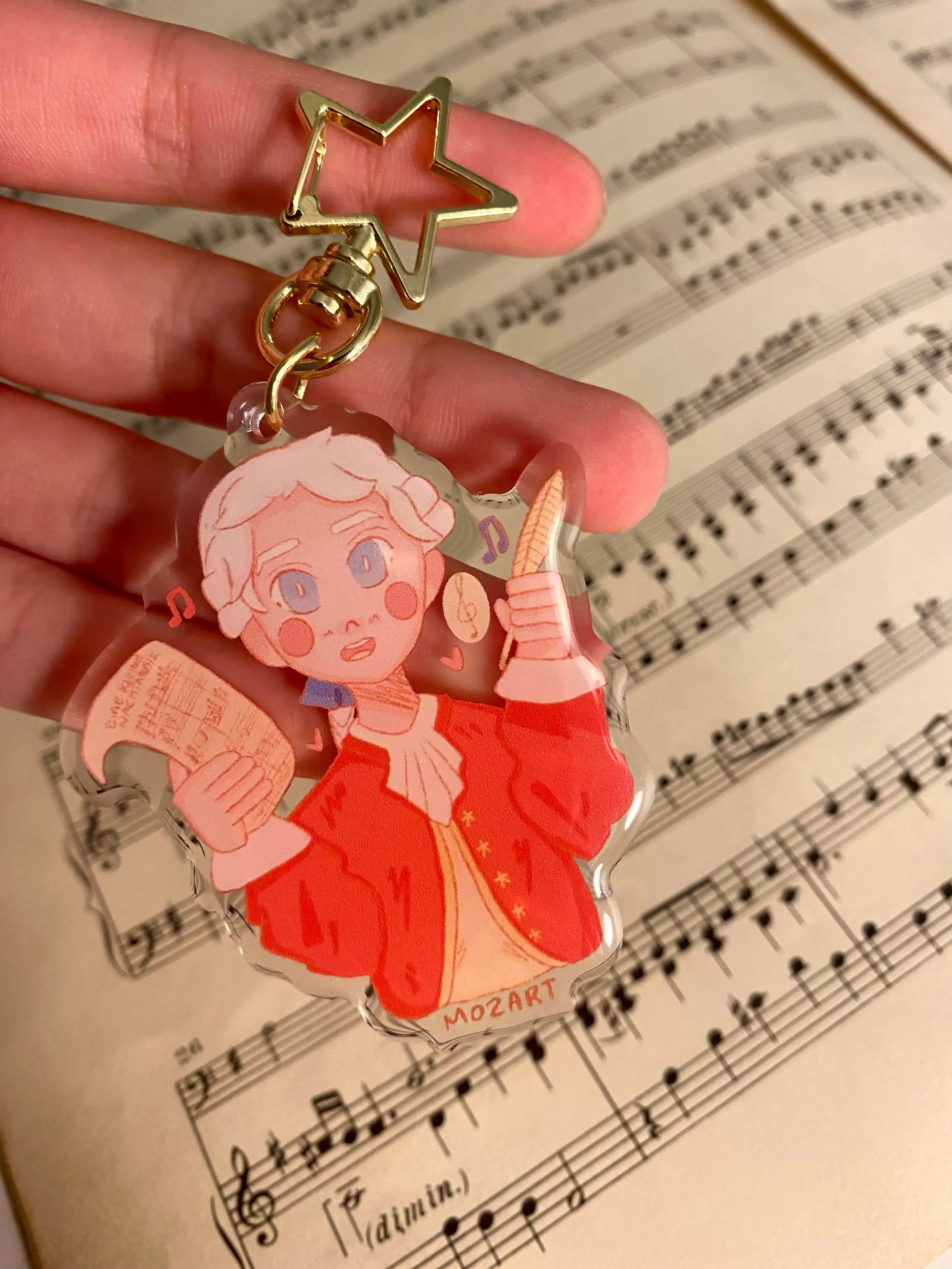 2.5in Mozart Advertisement Acrylic Keychain with Star Clasp