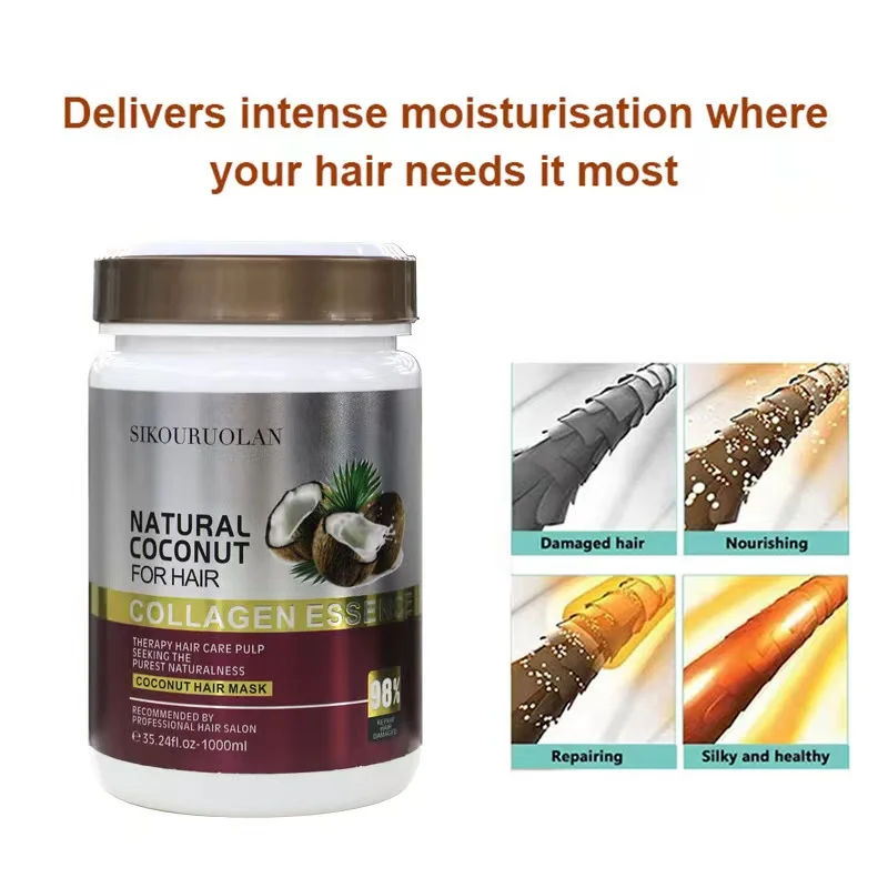 Coconut Oil Hair Treatment Mask Curly Hair Lofting Cream Repairs Damage Root Nourish Keratin Hair Care