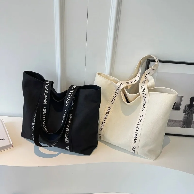 Private Label Printing New Black White Plain Canvas Tote Bag With Zipper Plain Canvas Tote Sling Cotton 12Oz Tote Heavy Duty Bag