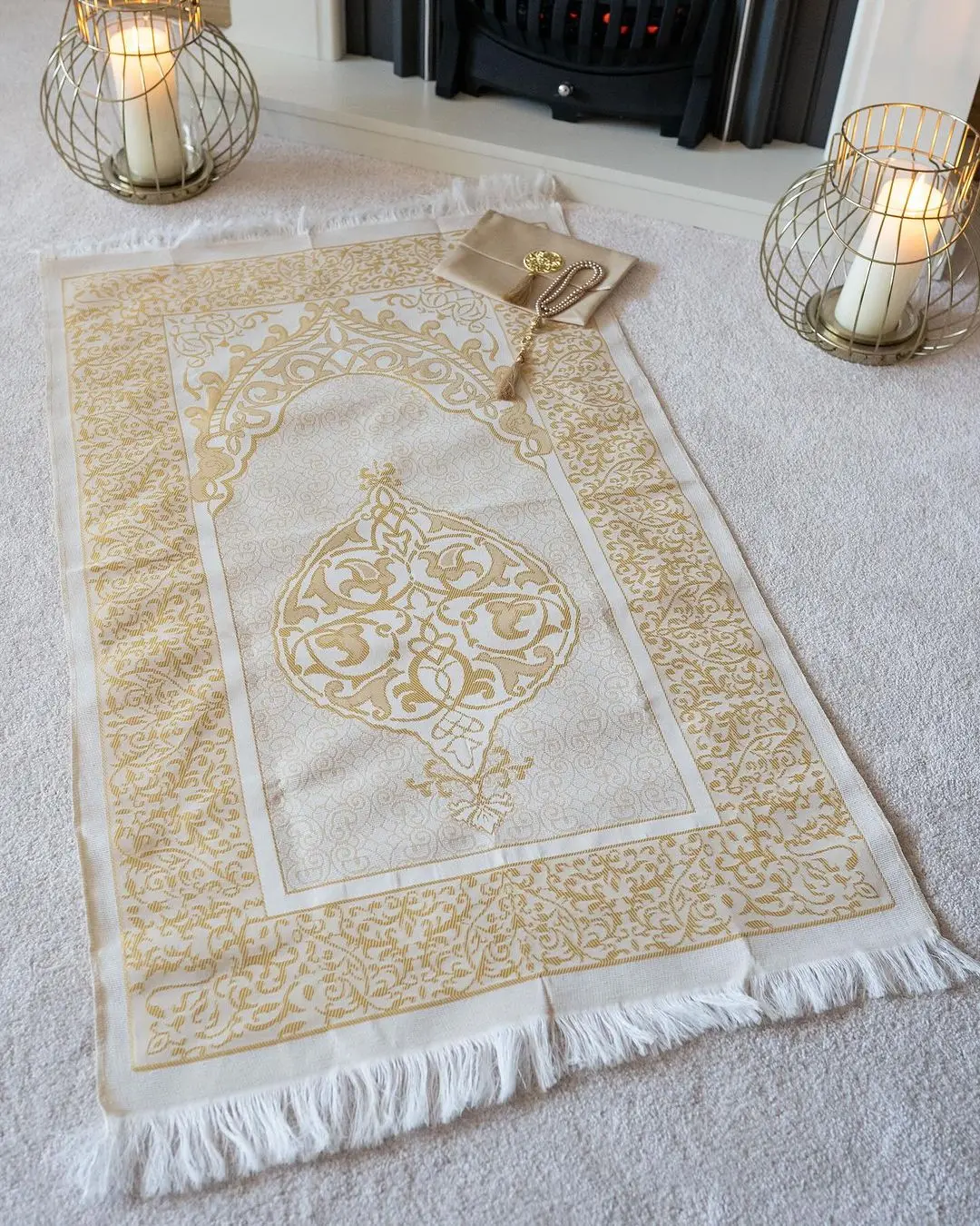 wholesale Gift Prayer Mat - Turkish Design Muslim Prayer Rug & Prayer Beads Set with Satin Pouch Ideal Islamic Gift for Ramadan