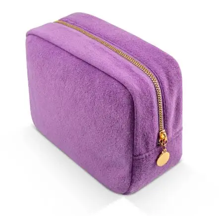 Eco friendly RPET terry cloth makeup bags sustainable towel cosmetic pouch for women