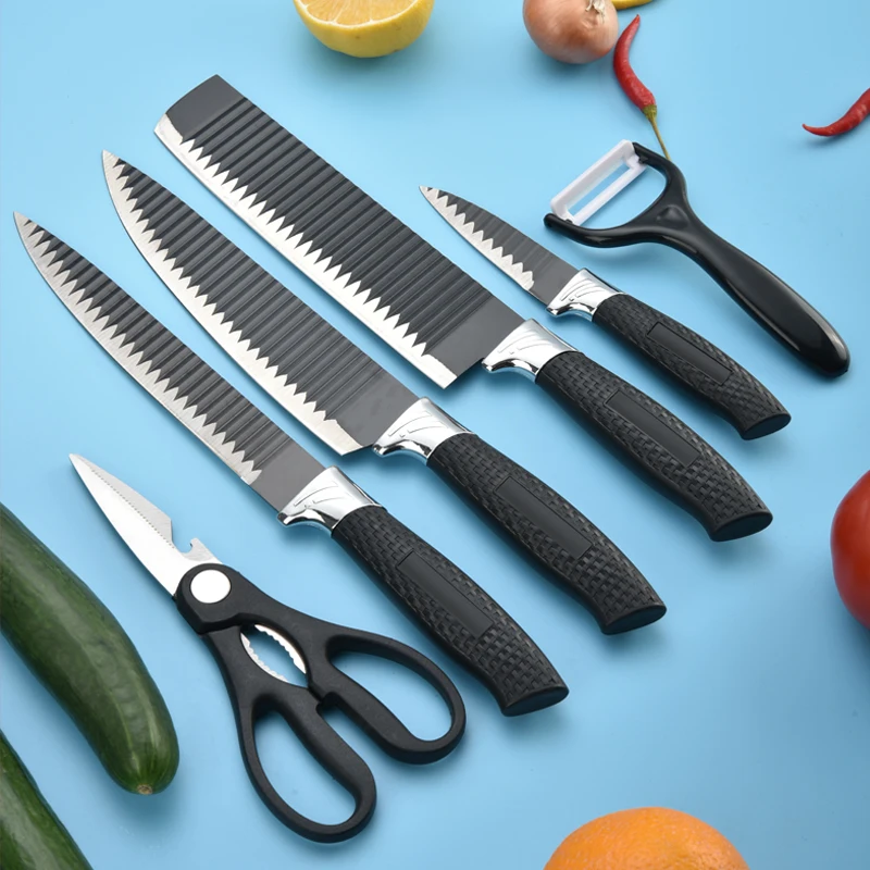 Customized Logo Cooking Tools Stainless Steel 6pcs Kitchen Knife Sets Plastic Handle Non-stick Knives Set