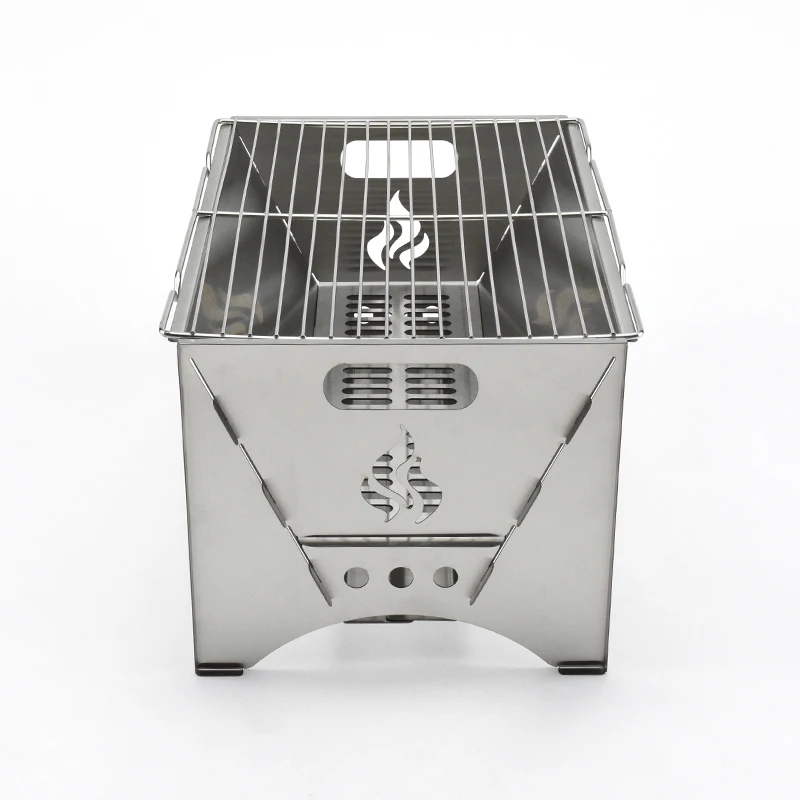 Removable outdoor picnic stainless steel charcoal bbq grill square large capacity charcoal barbecue grill