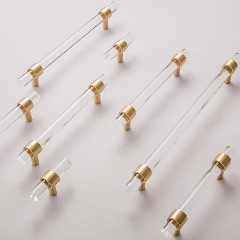 Acrylic brass strip handle modern minimalist cabinet golden transparent drawer wardrobe furniture light luxury door handle