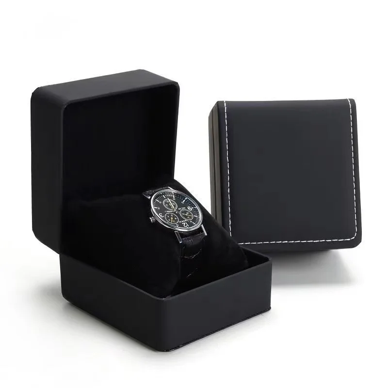 Custom Luxury Surface Velvet Black Watch Packaging with Pillow Paper Box with Bag