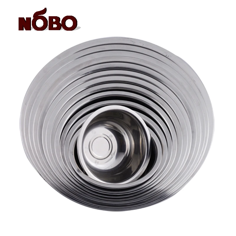 Nobo Factory Price Round Stainless Steel Basin With Wide Rim Different Size Metal Mixing Bowl