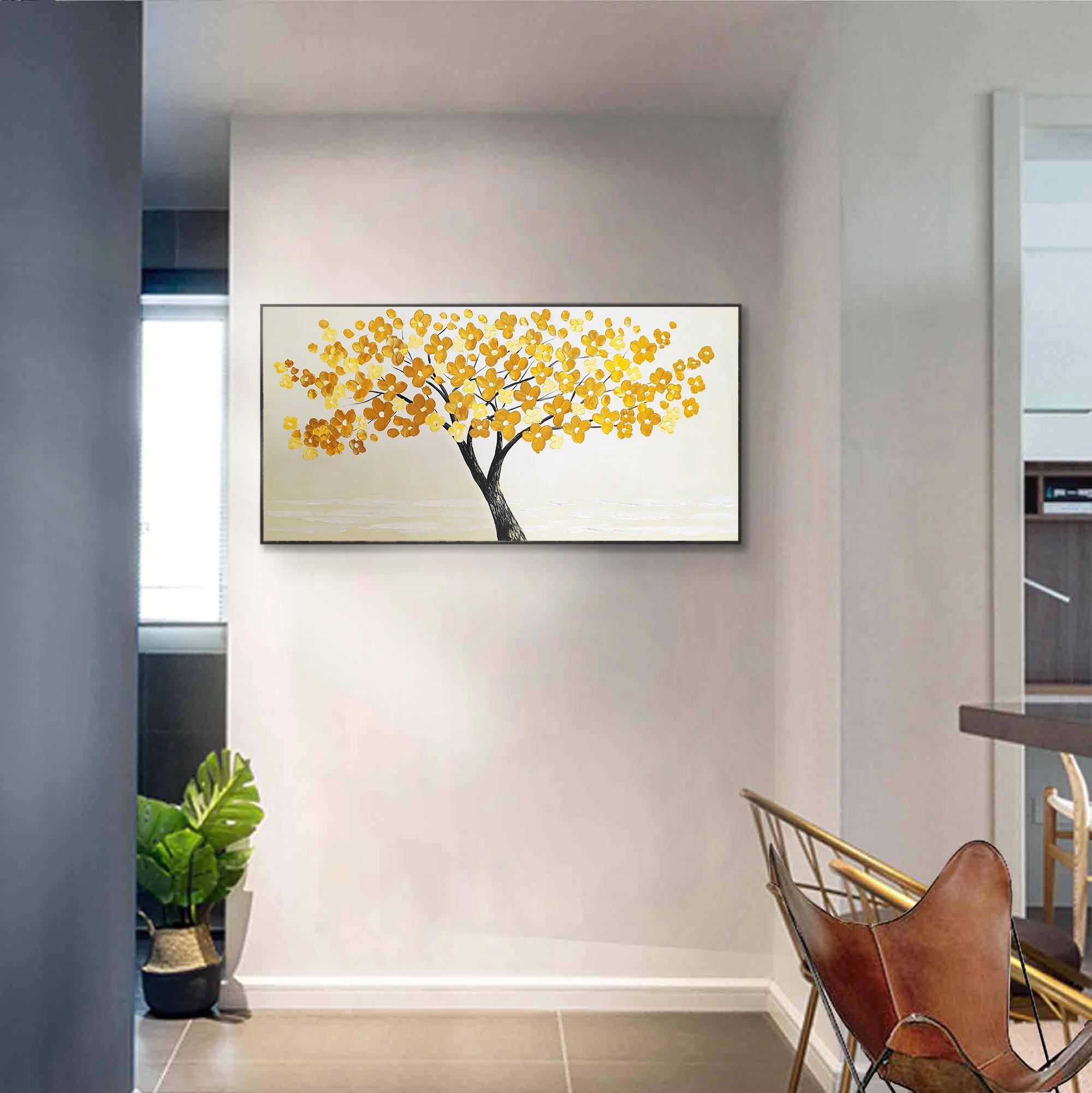 Large Abstract Yellow Tree Oil Painting Landscape Artwork on Canvas Flowers Paintings for Interior Decoration