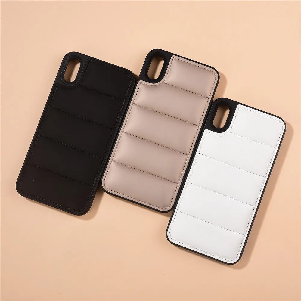 puffer cell leather UV print winter warm  factory down jacket  mold leather custom cell phone case for iphone 12 13 13 pro