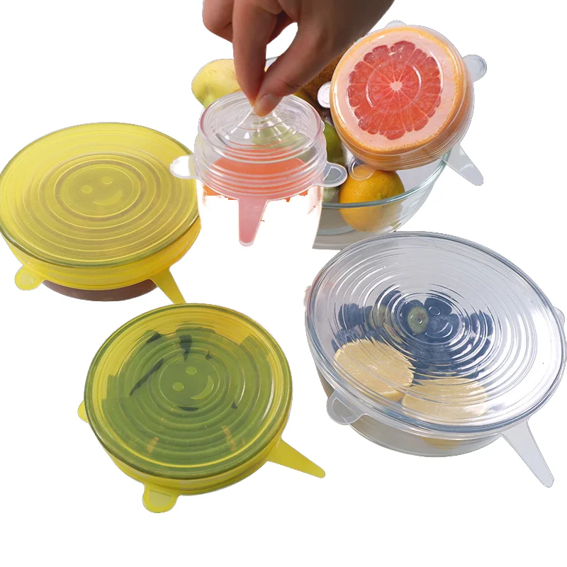 6pcs Silicone Stretch Lids Universal Silicone Food Wrap Bowl Pot Lid Silicone Cover Pan Cooking Kitchen Accessories