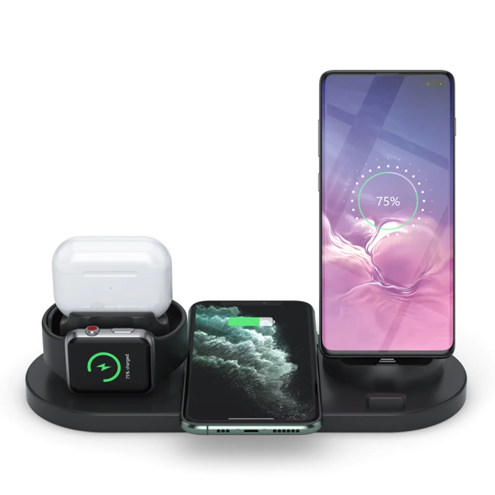 Multi device QI Fast Wireless Charging Dock All in One Wireless Charging Stand 6 in 1 Wireless Charger