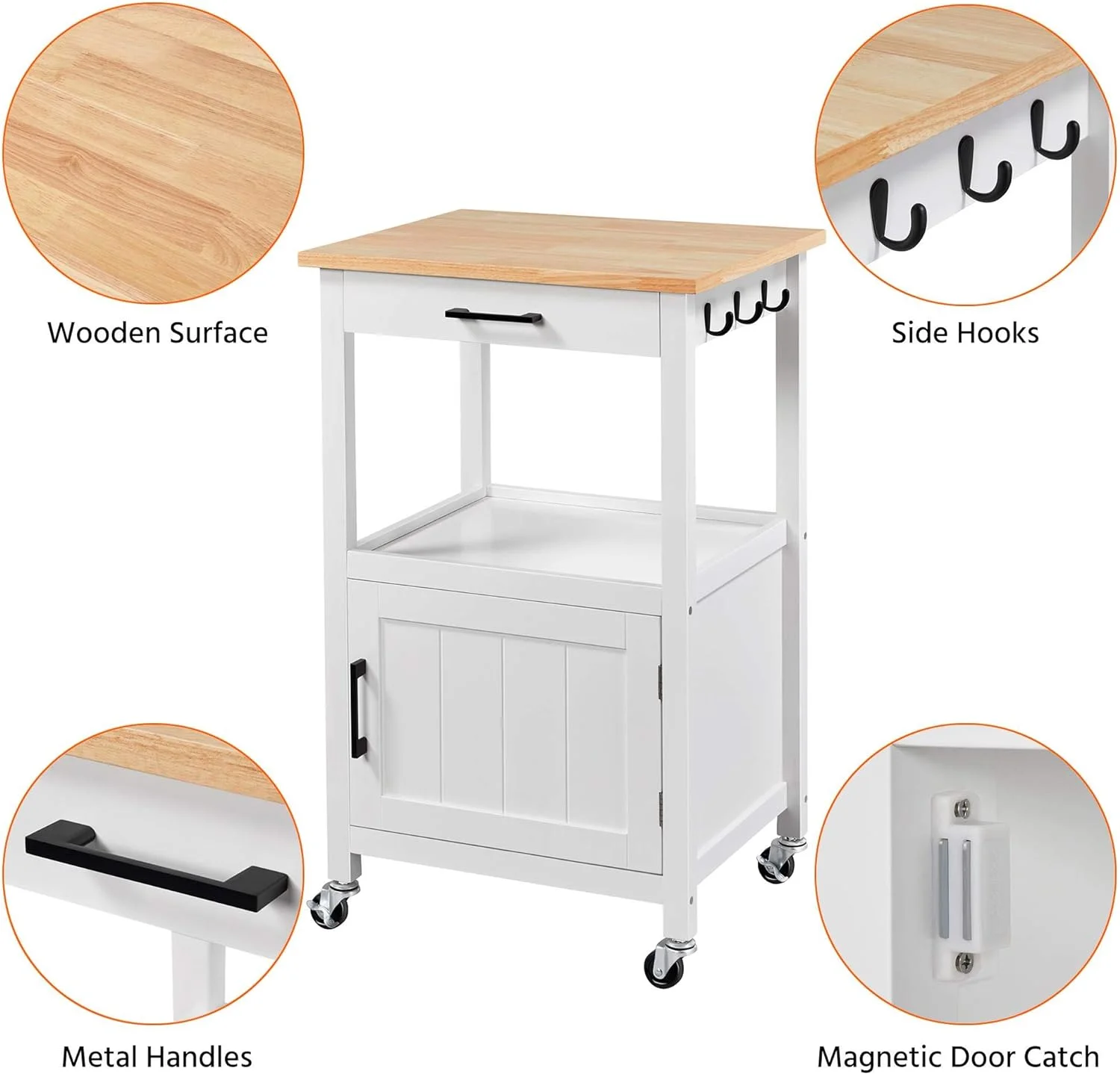 Rolling Kitchen Island with Single Door Cabinet, Kitchen Cart with Drawer on Swivel Wheels, Small Coffee Cart