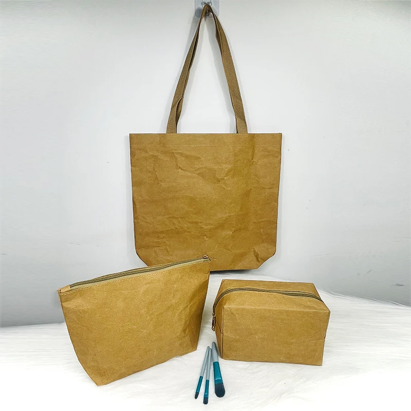 New Custom Logo Dupont Paper Travel Makeup Pouch Customized Printed Gifts Make Up Bag Eco Tyvek Kraft Paper Cosmetic Bag