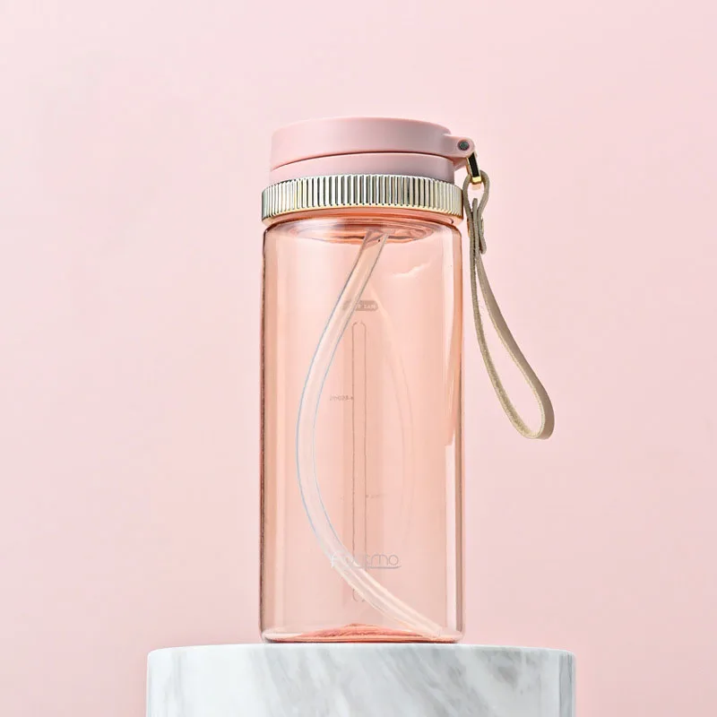 Custom Logo Knob Lid Opening Sports Bottle With Silicone Straw Drinking Water Jug Bottle With Rope