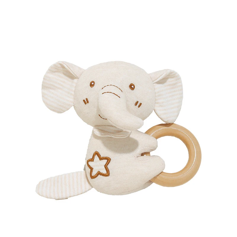 Handmade Organic Cotton Baby Teethers Amigurumi Animal Rattle Newborn Shower Gift Classic Wooden Ring Toy