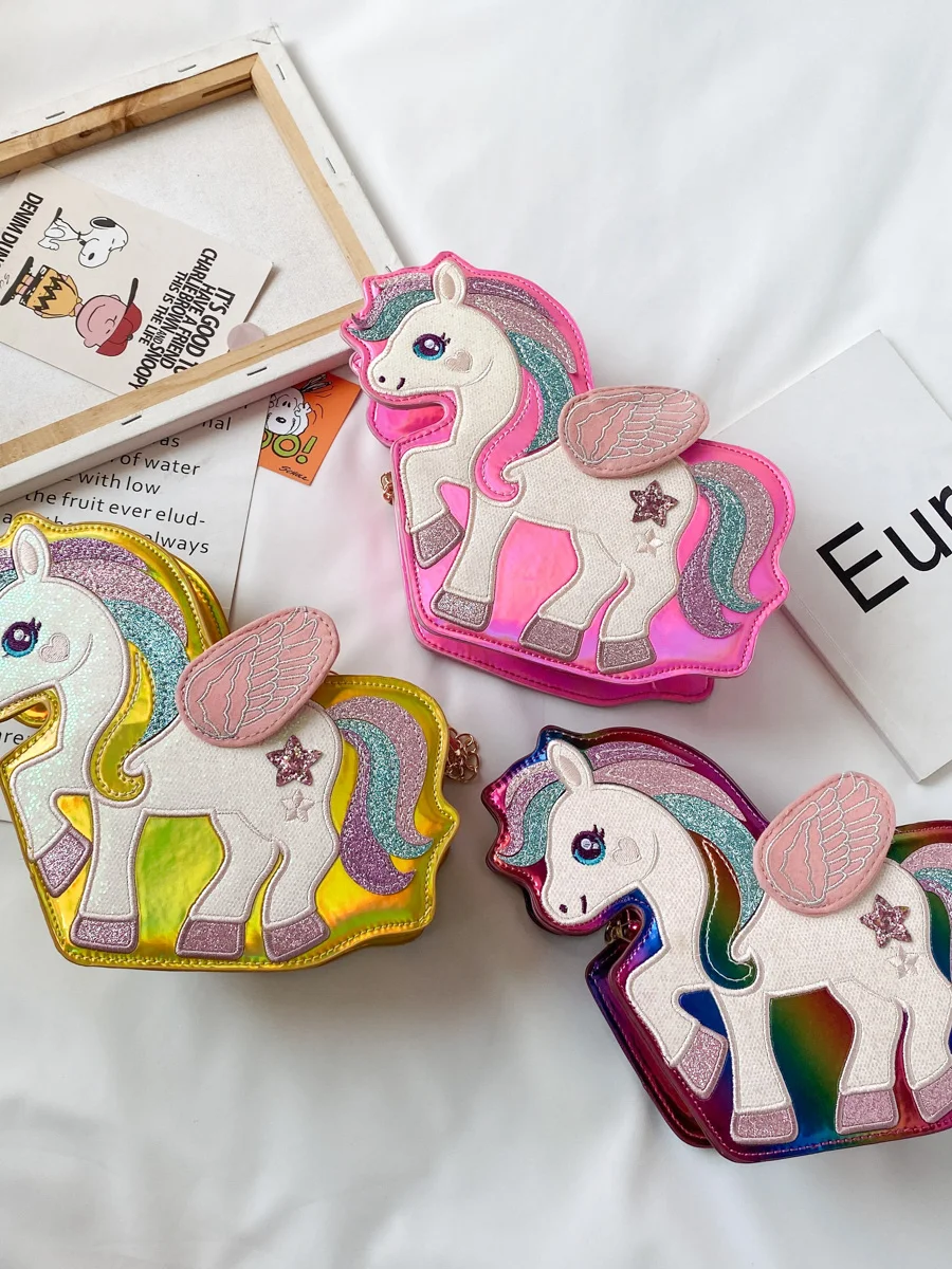small horse kids bag with crossbody chains fashion cute kids backpack with cartoon printing stylish kids bag OEM LOGO custom