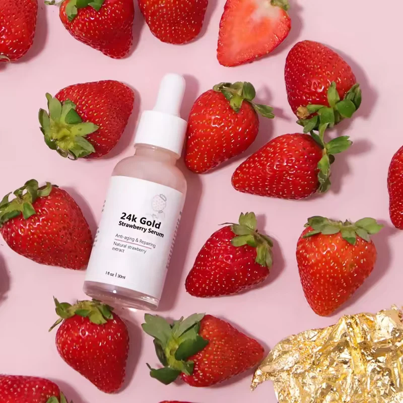 OEM ODM Private Label 24K Gold Strawberry Skin Brightening Whitening Anti Aging Wrinkle Face Serum