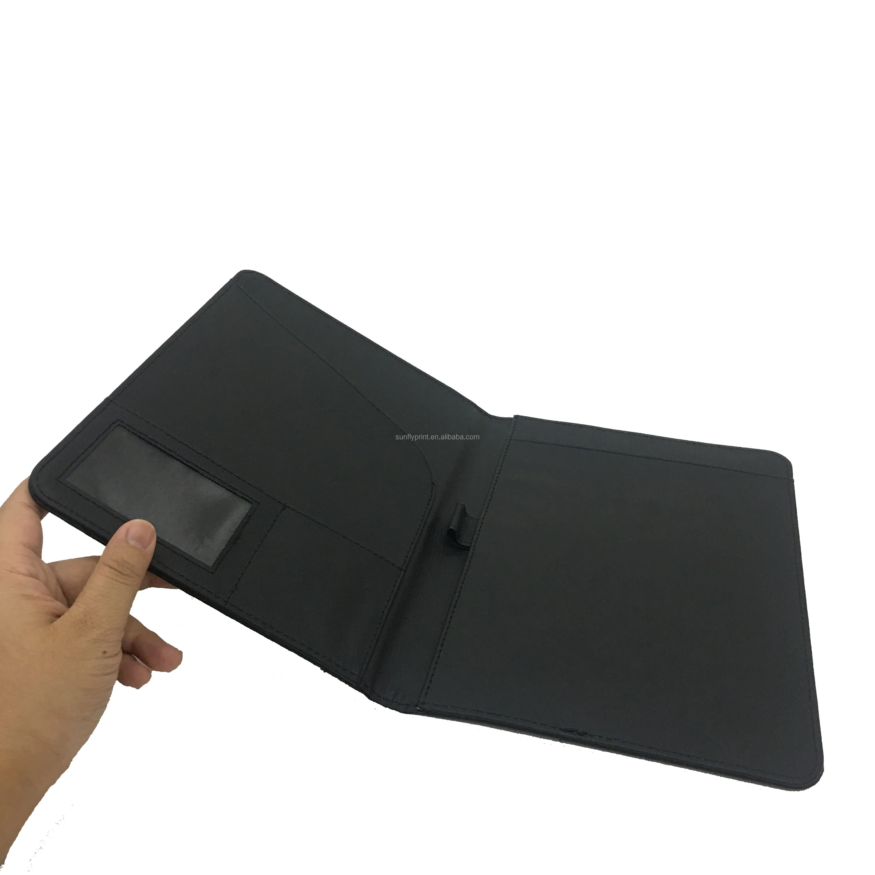Black A4 Executive Conference Folder Portfolio PU Leather Document  Multifunction Office File Folder Customize Logo Printing