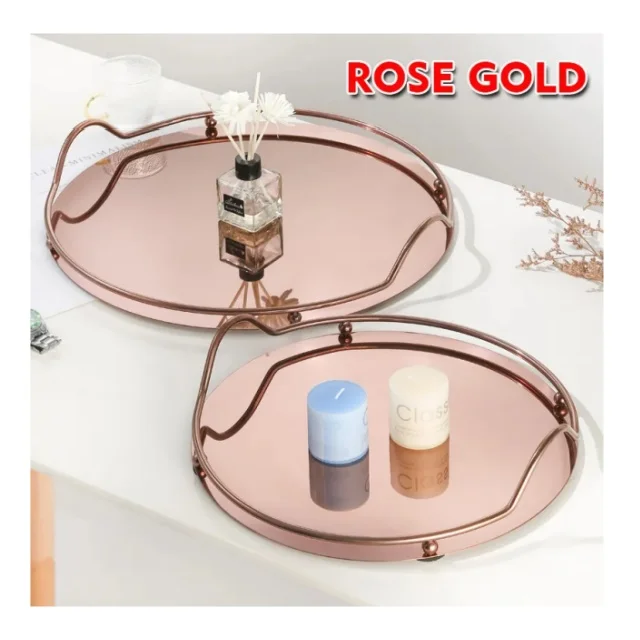 Large Decorative Coffee Tea Food Table Vintage Stainless Steel Serving Tray With Golden Handles