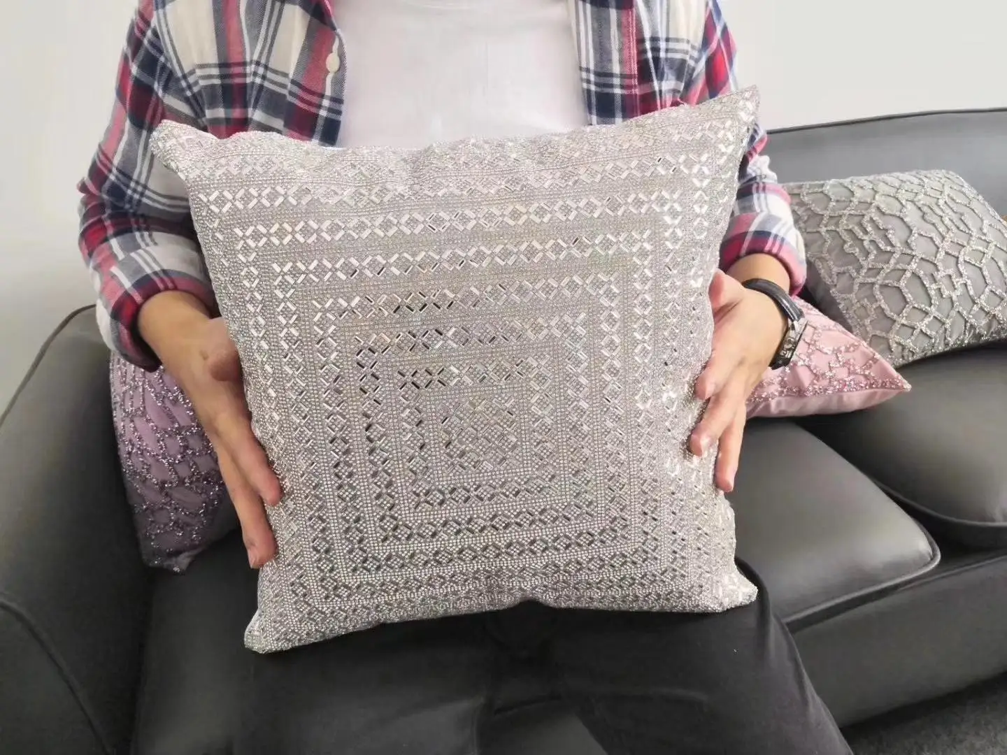 Luxurious Crystal Rhinestone Bling Customer Design Pillow Cover Home Decorations Cushion Cover