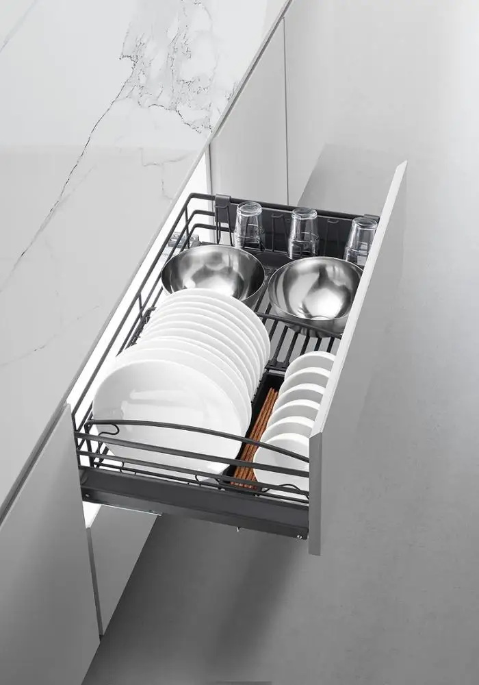 
Kitchen Cabinet Basket for Dish Plate Pull Out Organizer 