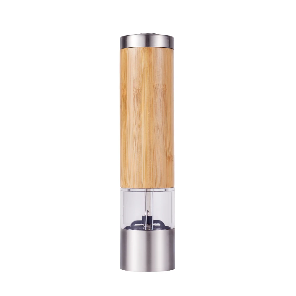2022 Hot Sale Adjustable Ceramic Core Battery Operated Wooden Bamboo Electric Salt And Pepper Grinder Mill