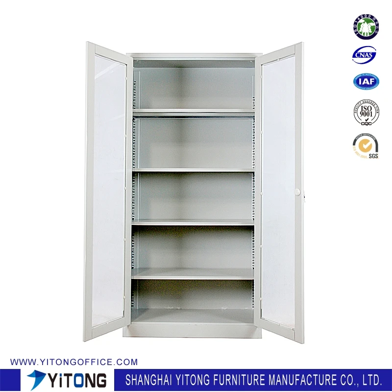 Easy Assembly Fireproof Glass 2 Swing Door Filing Cabinet Lock Office Furniture Steel File Cabinet