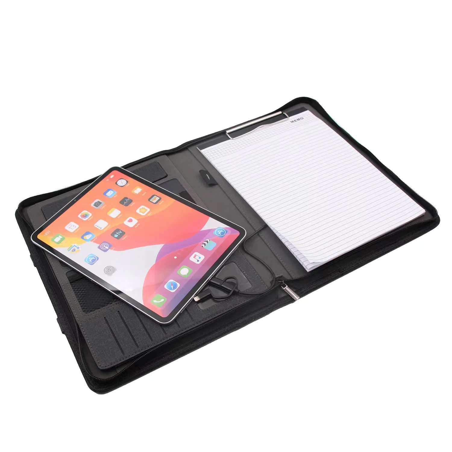 Customizable A4  Multi-Function 16G 8000mAh Powerbank Briefcase Agenda Notepad Wireless Charger Power Bank Organizer Portfolio