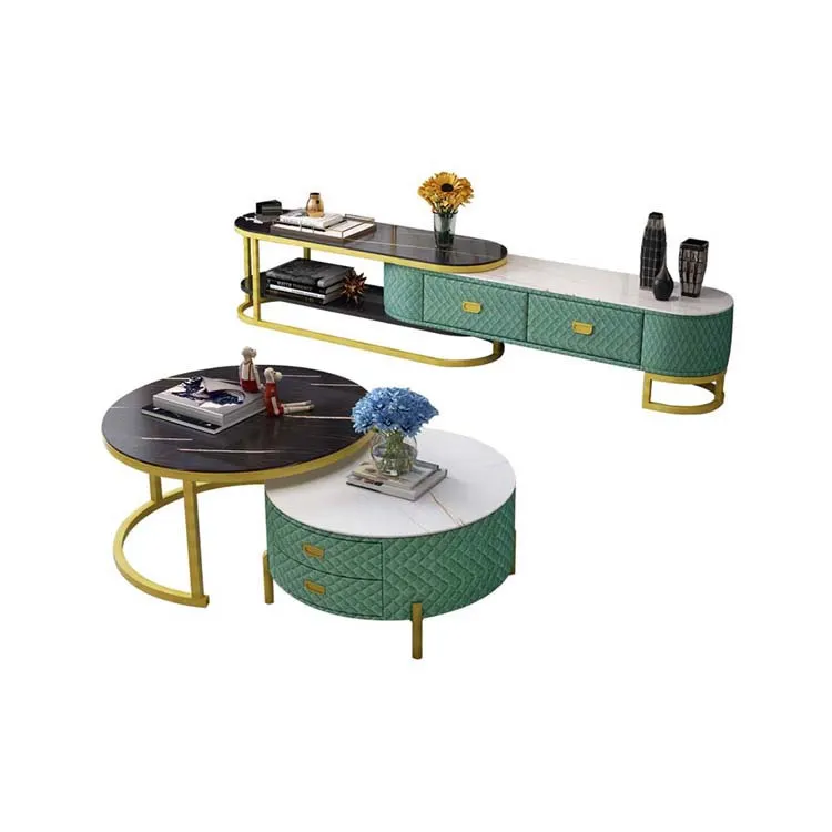 Nordic style marble TV cabinet coffee table combination set modern minimalist net red light luxury small apartment TV cabinet