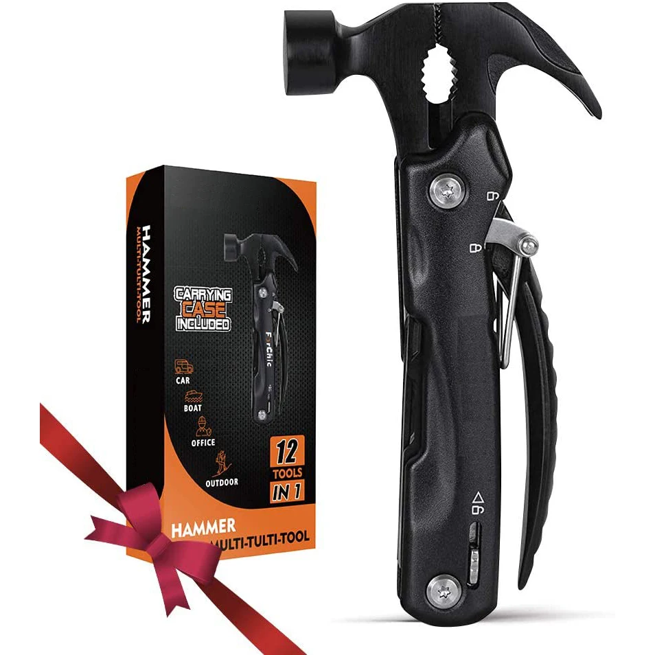 12 in1 Hammer Multitool with Survival Gear, Stainless Heavy All in One Multifunctional Mini Safe Tools