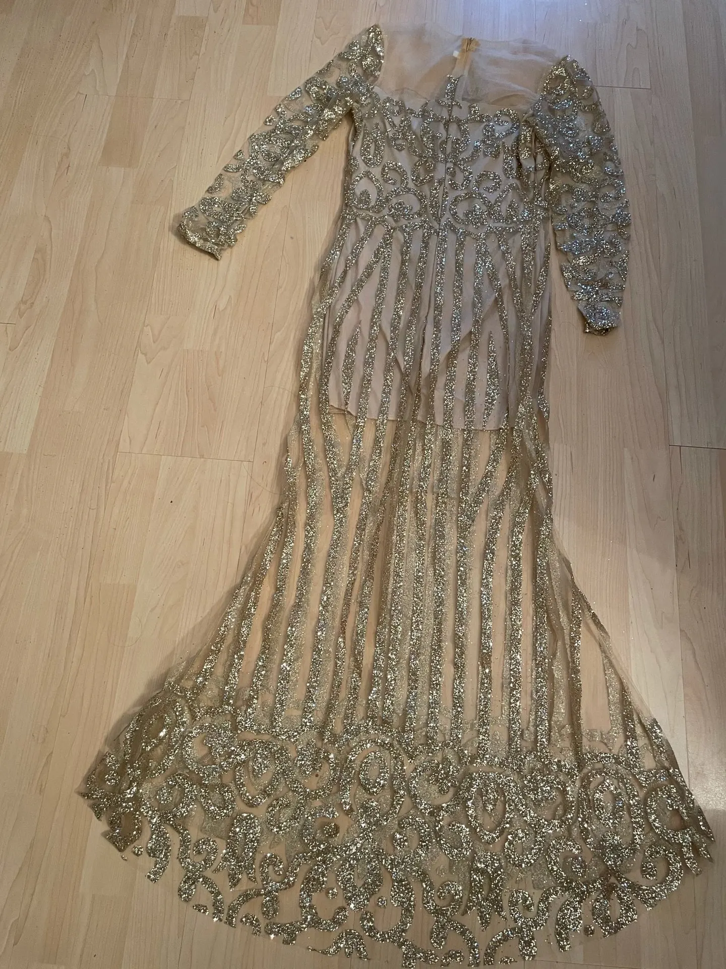 Elegant Bronzing Long Sleeve Floor Length  Womens Dresses Formal Sequins Women Evening Gown Dresses