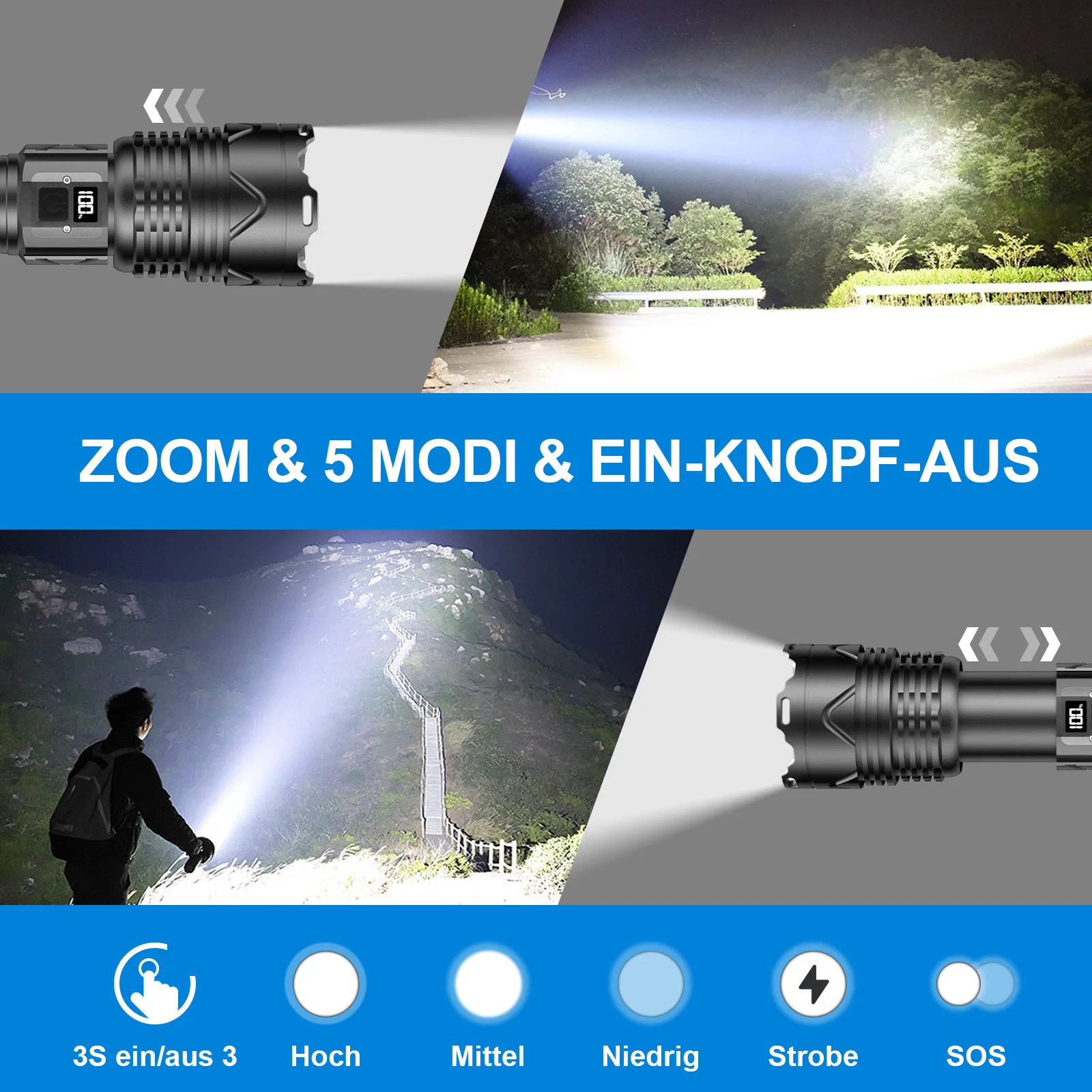 3000m long range self defense waterproof portable rechargeable led tactical lanterns torch light flashlights